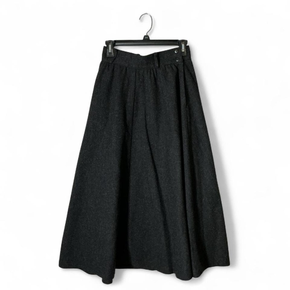 VTG Michele Minimalist Grey Pure Wool Preppy Maxi Skirt Made in USA‎ ILGWU 12